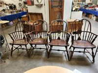 FOUR ANTIQUE WINDSOR ARMCHAIRS