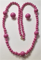 PINK BEAD NECKLACE & EARRINGS SET