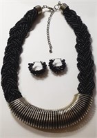 BRAIDED SEED BEAD NECKLACE & EARRINGS