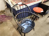 VINTAGE BLACK WOOD CHAIR WITH SCROLLING ARMS
