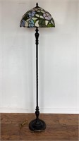5 ft tall pole lamp with stained glass shade,