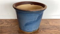 Large blue pottery planter, 18” diameter, 14 in