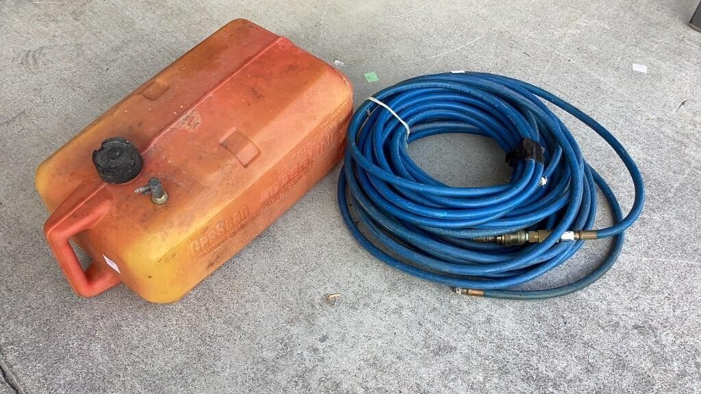 Orange gas can and air hose w brass fittings