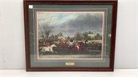 Fox Hunt print, double matted in cherry color