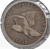 1857 Flying Eagle 1 Cent Coin.  Fine