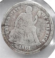 1861 Seated Dime  Civil War Era