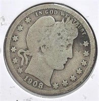 1908-O  Barber Quarter  90% Silver