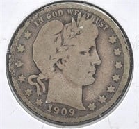 1909  Barber Quarter  90% Silver