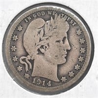 1914-D  Barber Quarter  90% Silver