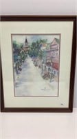 Ann Harrison print of watercolor street scene,