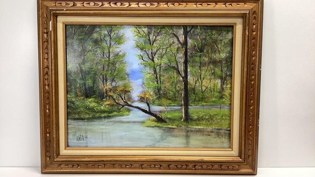 Original oil painting of forest scene, detailed