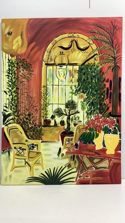 Painting of sun room, bright and colorful, 29x40,