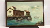 Original oil painting of fishing boats, 1960’s to