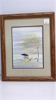 Sunbonnets in rain picture print, signed A