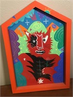 Mad Wolf Framed 3d Painting Signed Unknown