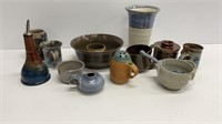 Vintage pottery lot, some signed, vases, bowls