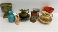 Pottery/planter lot, pitcher and basin, pots,