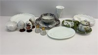 Misc glassware: milk glass, made in japan bow and