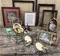 Misc frames, pictures, candleholders, and plate