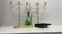 (2) 22’’ wrought iron candle holders, green wine