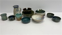 Pottery lot, some signed, bowls and pitcher