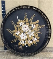 Vintage black round painted metal tray