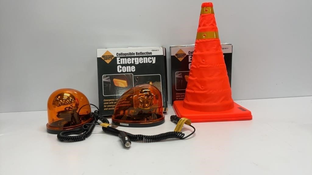 (3) collapsible reflective emergency cone, (2)