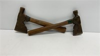 (2) unmarked hatchets with wooden handles