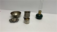 Vintage Sterling items, bowl, cups, trinket dish