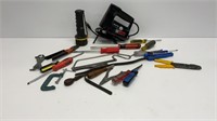 Various tools, C clamps, screwdrivers,