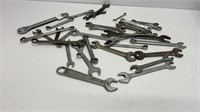 Various sized wrenches, open end closed end,