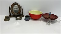 Vintage HALL ribbed mixing bowl, organizer rack,