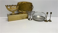 Judaica solid Hanukkah menorah, pewter plated