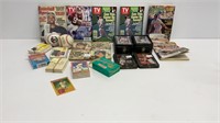 Sports memorabilia: collection cards, TV guides,