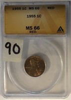 1955 Wheat Cent MS66 Red ANACS