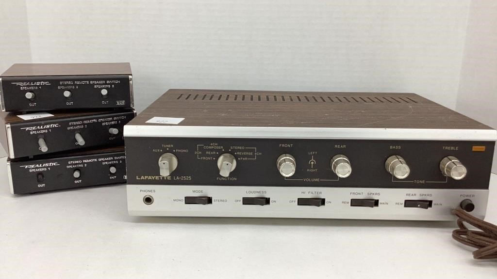 Lafayette Stereo Amplifier and 3 Realistic remote