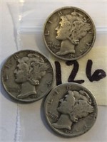 1937,1941,1945 3 Mercury Silver Dimes