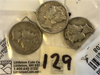 2-1939,1945 3 Mercury Silver Dimes