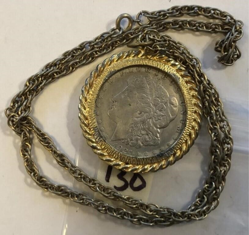 1884S Morgan Silver Dollar in Necklace Bezel