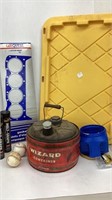 Black/ yellow tote with WIZARD gas can, bucket of