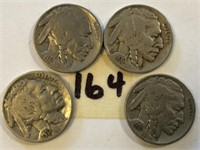 1930,1936,1937,1937 4 Buffalo Nickels