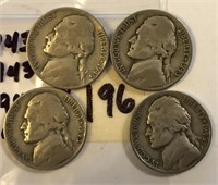 1943S,1943P,1945P,1943P 4 Silver War Nickels