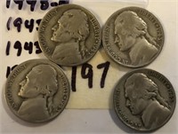 1943P,1943S,1943P,1943P 4 Silver War Nickels