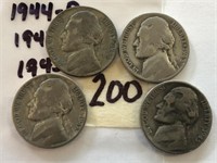 1945P,1944P,19436P,1945S 4 Silver War Nickels
