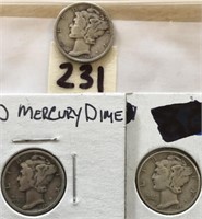 1945S,1937D,1945 3 Mecury Silver Dimes