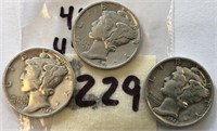 1942,1943,1944 3 Mecury Silver Dimes