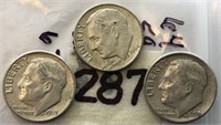 1964,1959,1963D 3 Roosevelt Silver Dimes