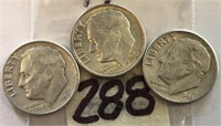 1947,1948,1961 3 Roosevelt Silver Dimes