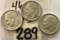 1946,1946,1951S 3 Roosevelt Silver Dimes