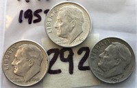 1960D,1946D,1953D 3 Roosevelt Silver Dimes